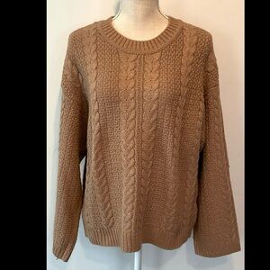 Tahari Latte Cable Knit Crew neck Long Sleeve Knit Sweater - NWT